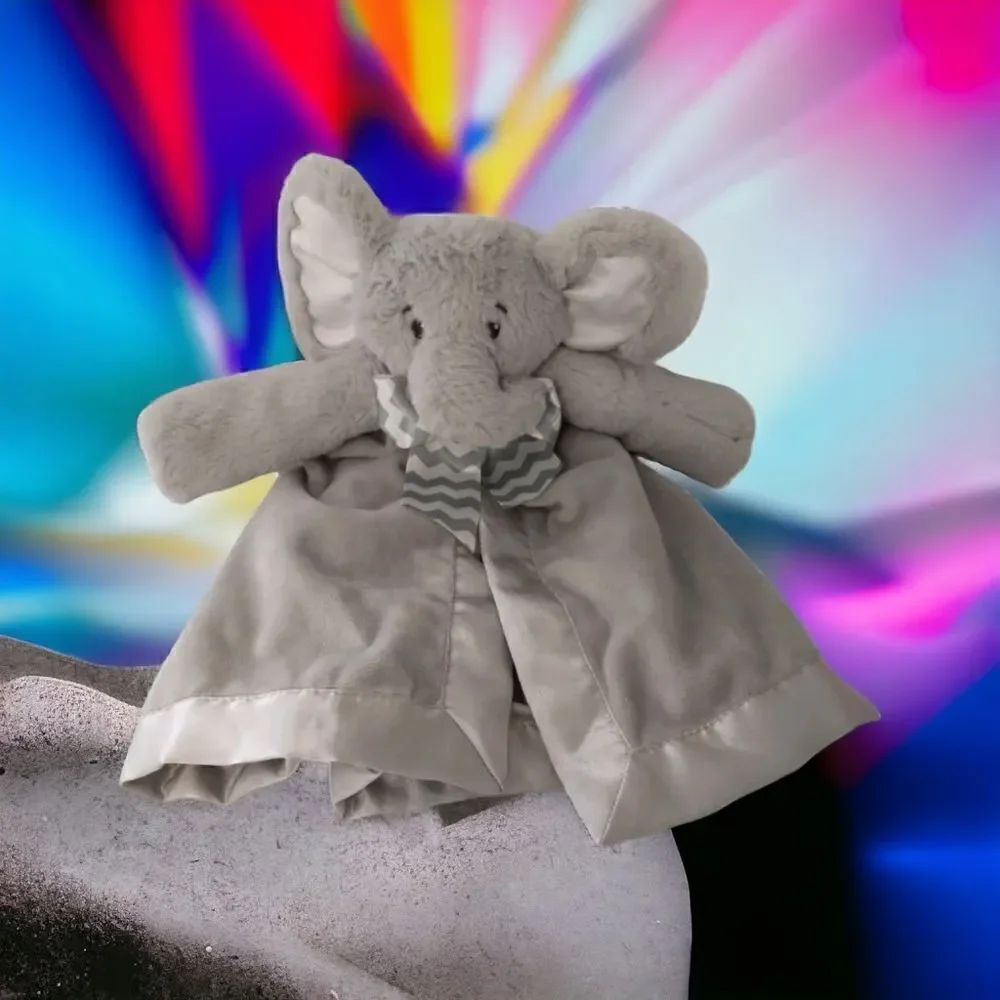 Bearington Baby Elephant Lovey Lil Spout Snuggler Gray Security Blanket Satin.‎